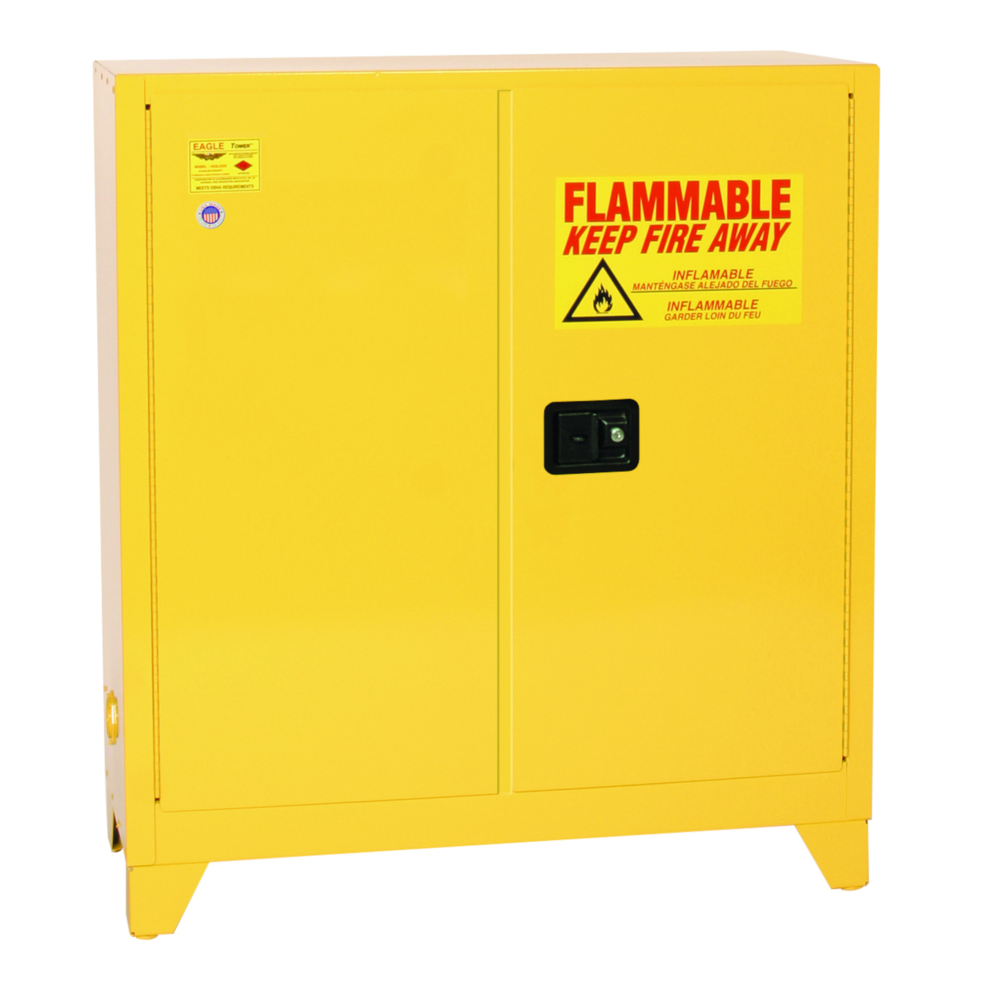 Eagle Fire Cabinet — 30 Gallon, 1 Shelf, 2 Self-Closing Doors, Adjustable Legs, Yellow, Model# 3010XLEGS